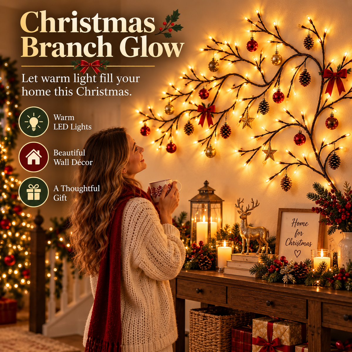 ✨ Flexible LED Branch Lights | Remote-Controlled Holiday Wall Decor