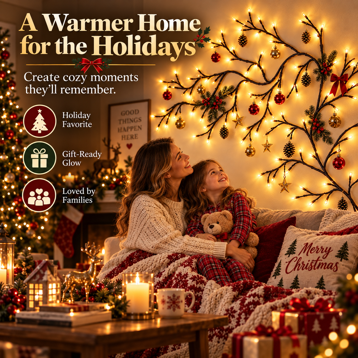 ✨ Flexible LED Branch Lights | Remote-Controlled Holiday Wall Decor
