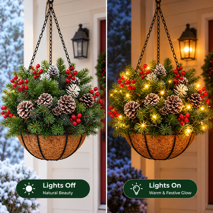 🎄 Last Day 50% OFF 🏆 Pre-Lit Christmas Hanging Basket | Pre-lit, weather-resistant, and zero maintenance🏆